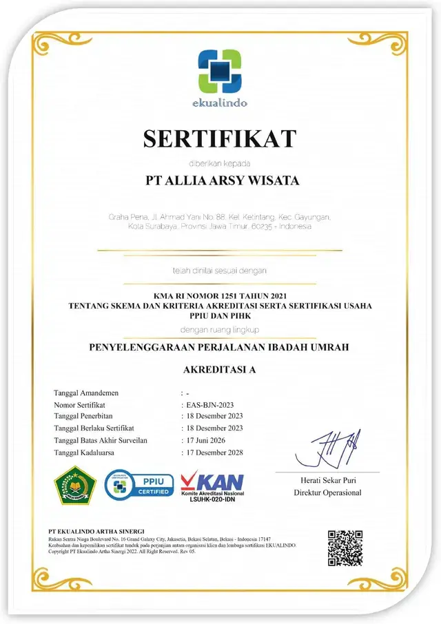Sertifikat PPIU resmi Allia Tour