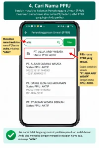 Status PPIU PT Allia Arsy Wisata di aplikasi Satu Haji